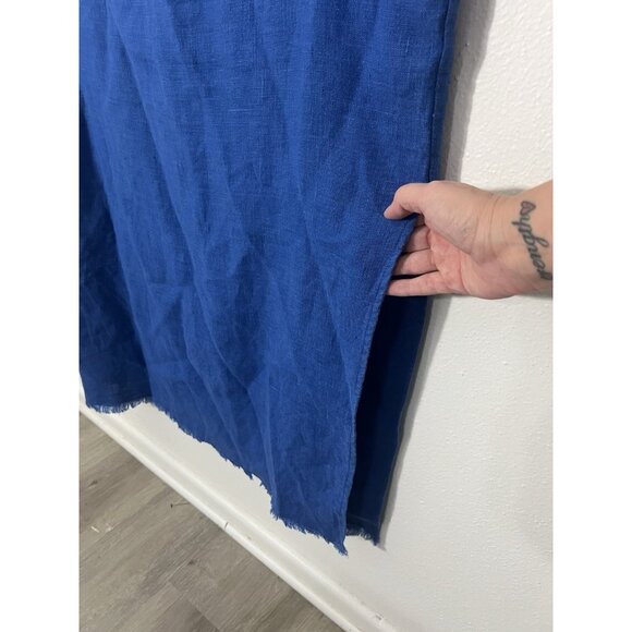 Desert Veil Blue Linen Kaftan Dress With Pockets Size Medium - Picture 4 of 11